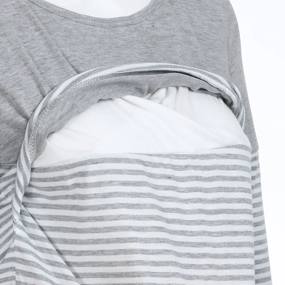 Осенняя Женская одежда для мам и мам; модная повседневная футболка в полоску с круглым вырезом и длинными рукавами для грудного вскармливания;# BL2