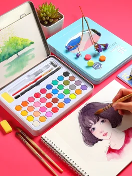 

Solid watercolor paint set 36 color packaging box beginner children hand-painted gouache powder watercolor brush tool art suppli