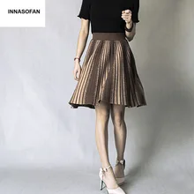 INNASOFAN, мини вязаная юбка для женщин, Осень-зима, плиссированная юбка, высокая талия, модная, высокая, шикарная юбка