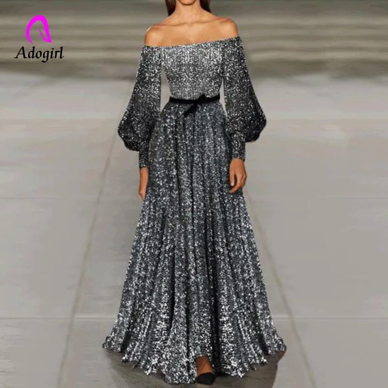 

Off The Shoulder Shinning Banquet Party Dress Autumn Lady A Line Mermaid Dress Sequin Sparkling Dress Evening Floor Length Dress