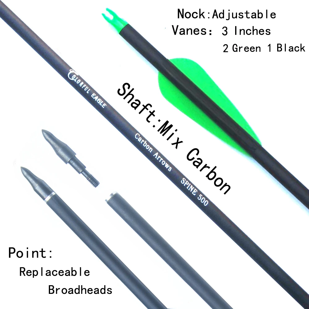 28/30/31 Inches Carbon Arrows Spine 500 OD 7.6mm Replaceable Tips for Compound Recurv Bow Archery Hunting archery arrows