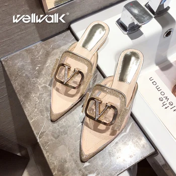 

Sexy Mules Slippers Women Flat Shoes Luxury Brand Buckle Designer Slides Pointed Toe Female Fashion Loafers Ladies Chic Slipper