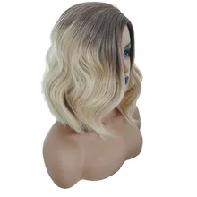 Парик серый градиентный парик леди окрашенные короткие вьющиеся волосы волна объем синтетического волокна WH998