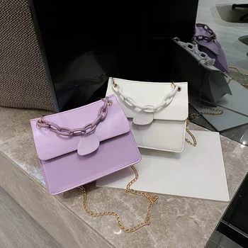 

Women PU Shoulder Bags Casual Candy Color Crossbody Bag Small Totes Purse for Female 2020 Elegant Chain Messenger Pouch