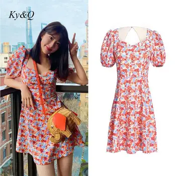 

Boho Sweet Women Summer Slim Floral Print Dress Square Collar A-line Mini Dress 2020 New Holiday Clothing Brand Design Luxury