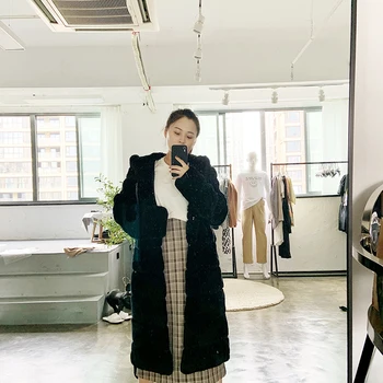 

100% rex rabbit fur coat hooded women warm fur jacket long sleeves with belt