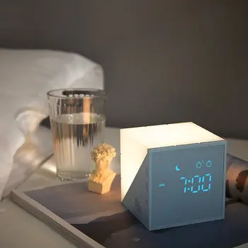 

Protable Mini Square LED Digital Display Time Temperature Cube Alarm Clock Lamp USB Charging Small Night Light
