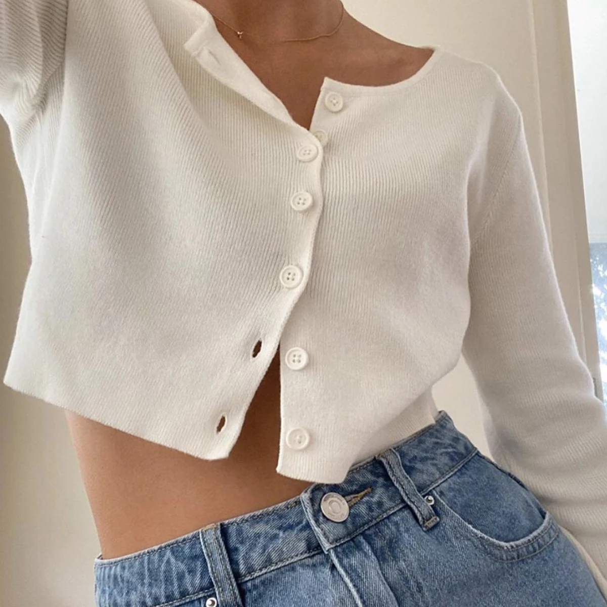 

Fashion Candy Color Knitted Cardigan Women Autumn Winter Cotton Simple Sweaters Crop Tops Female Sexy Casual Sweater Cardigan