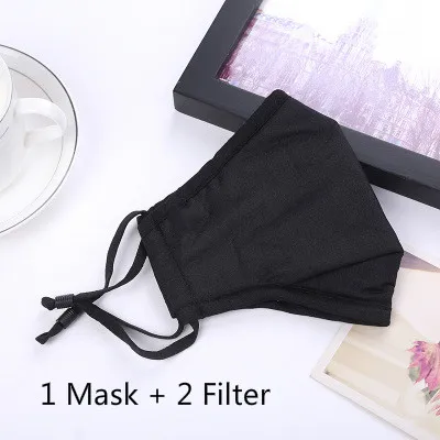 Cotton PM2.5 Black Mouth Face Mask with 2 Activated Carbon Filter Windproof Mouth-muffle for Men Women Black Fashion