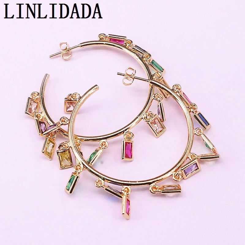 

4Pair Multicolor Cz Micro Pave Fashion Earring Silver/Gold Color Party Jewelry Rainbow Crystal Geometric Charms Earrings