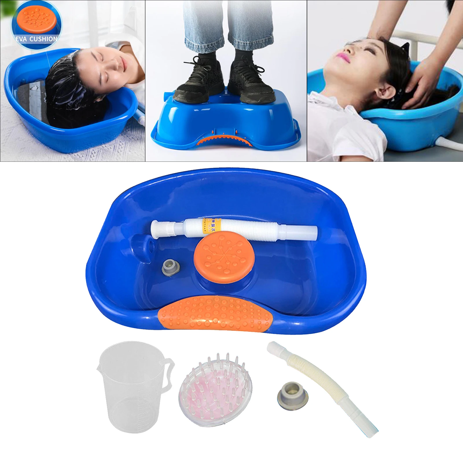 Bed Shampoo Basin Hair Washing Basin Wash Tub with Hose Round Edge