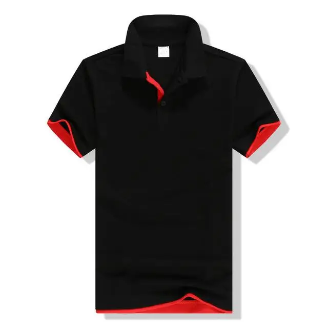 Black-Red Новинка, мужские рубашки поло, высококачественные хлопковые рубашки с коротким рукавом, дышащие однотонные рубашки поло, Летняя Повседневная Деловая мужская одежда - Цвет: Black-Red
