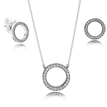 

NEW NEW 100% 925 sterling silver rose gold eternal round earrings necklace hot sell fashion ladies genuine jewelry gift