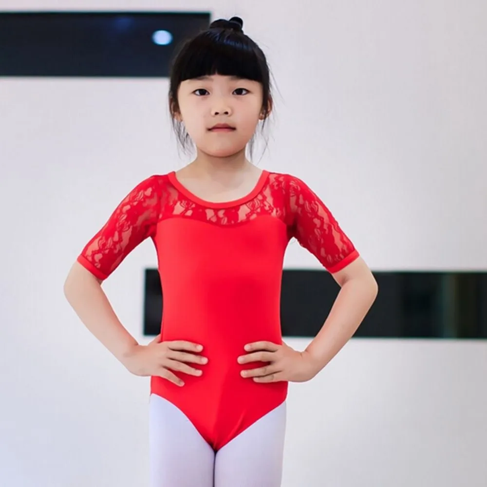 Детское балетное танцевальное платье для девочек кружевное гимнастическое трико с короткими рукавами, платья, одежда