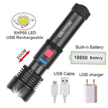 

Zoom XHP50 Flashlight USB Rechargeable torch 5 mode zoomable Adjustable camping light