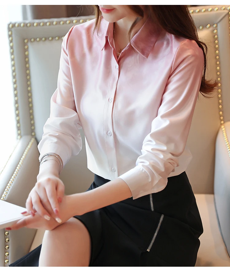 Blusas mujer de moda,, шифоновые блузки, рубашки, женские топы, с длинным рукавом, одноцветные, на пуговицах, Женские топы с v-образным вырезом, корейский стиль, harajuku 0158