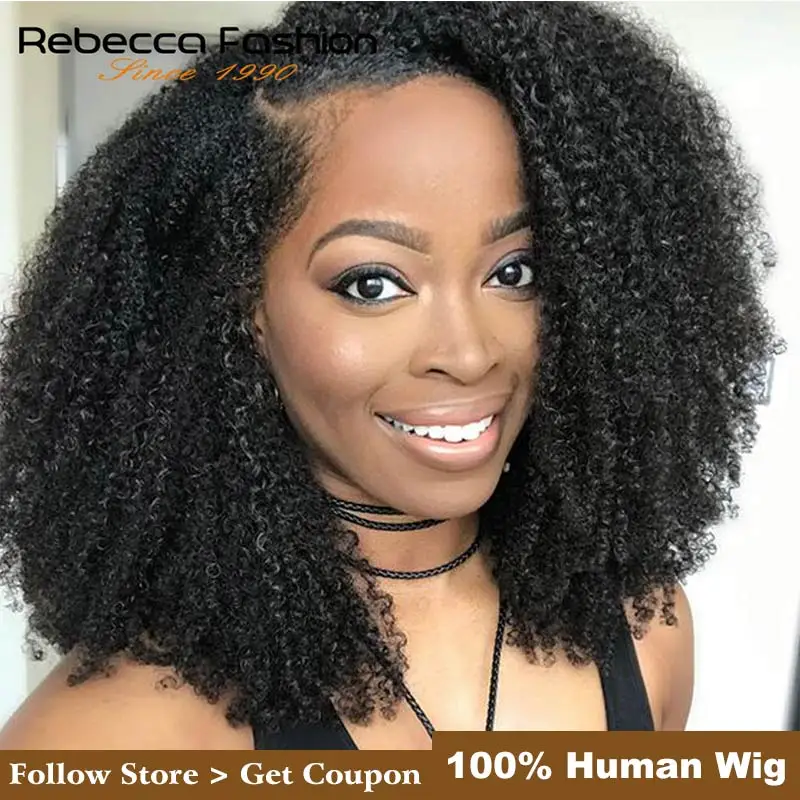  Rebecca Lace Front Short Bob Wigs Afro Kinky Curly Human Hair Wigs Pre Plucked Bleached Knots Remy 