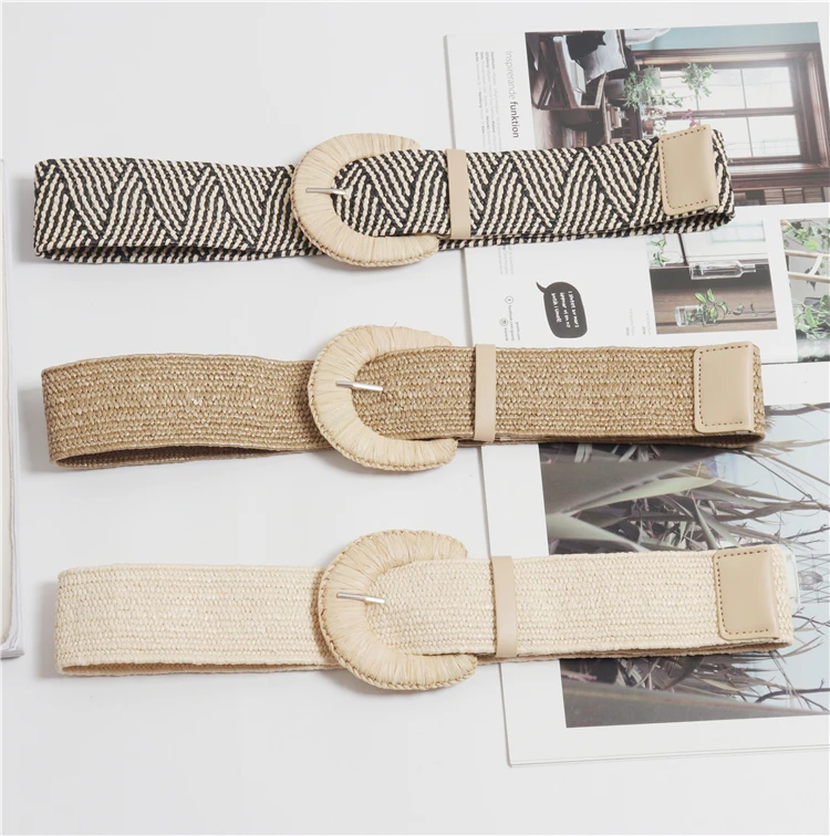 

New Vintage Knitted Wax Rope Wooden Bead Waist Rope Women Smooth Buckle Belt Woman Woven Female Hand-Beaded Braided Belt BZ86