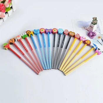 

10Pcs Creative Cartoon Animal Wood Pencil Eraser Pencil New Standard Child Student Learning Stationery School Office Supplies