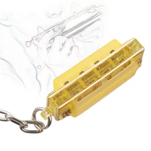 4 Hole 8 Tone Mini Harmonica Keychain Key Rings Toy Gift Musical Instrument Yellow Color