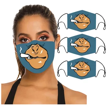 

Funny Print Masks Adult Woman Cartoon Adjustable Washable Safet Protect Cotton Funny Face Mask 3PC mascarillas lavables