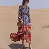 TEELYNN Maxi Dress rayon orang floral print sexy v-Neck long sleeve boho Dresses Gypsy long women dresses 2022 Bohemia vestido ► Photo 2/6