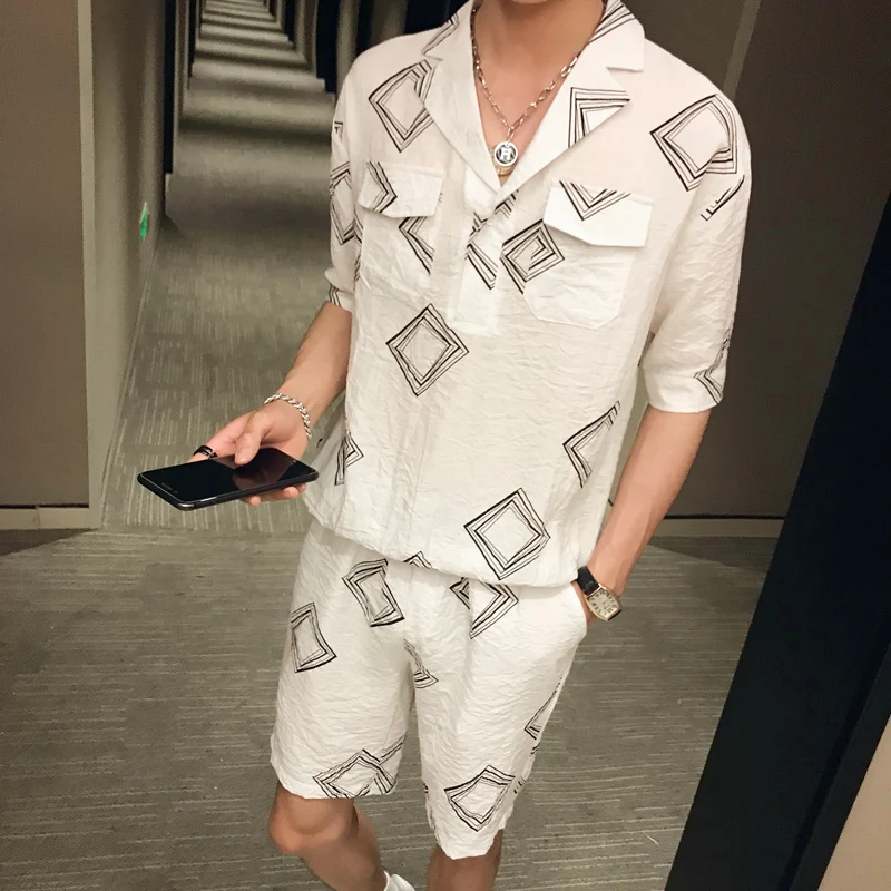 Stijl Afdrukken/комплект клубной одежды, г., футболки Zomer Vetement Homme En Korte, комплект из 2 предметов, футболки Barokke, Mannen