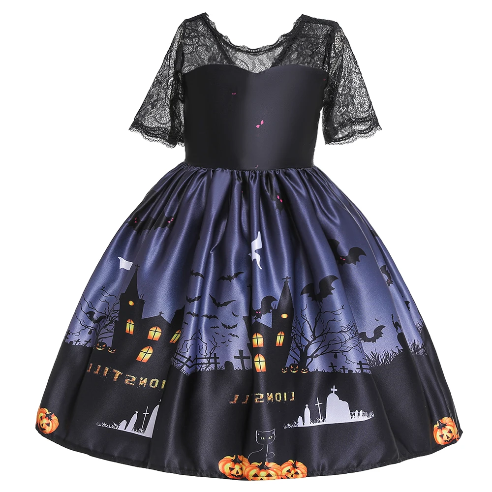 

BAOHULU 2-11 Years Girls Tutu Dress Short Sleeve Halloween Formal Party Dress Kids Pumpkin Bat Print Funny Festival Costumes