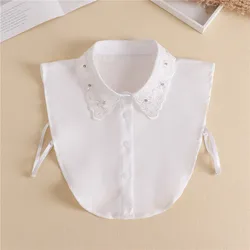 Women's Adult Shirt Fake Collar Lace Beads False Collar Embroidered Detachable Blouse Tops Sweater Decorative Half Shirt Decor