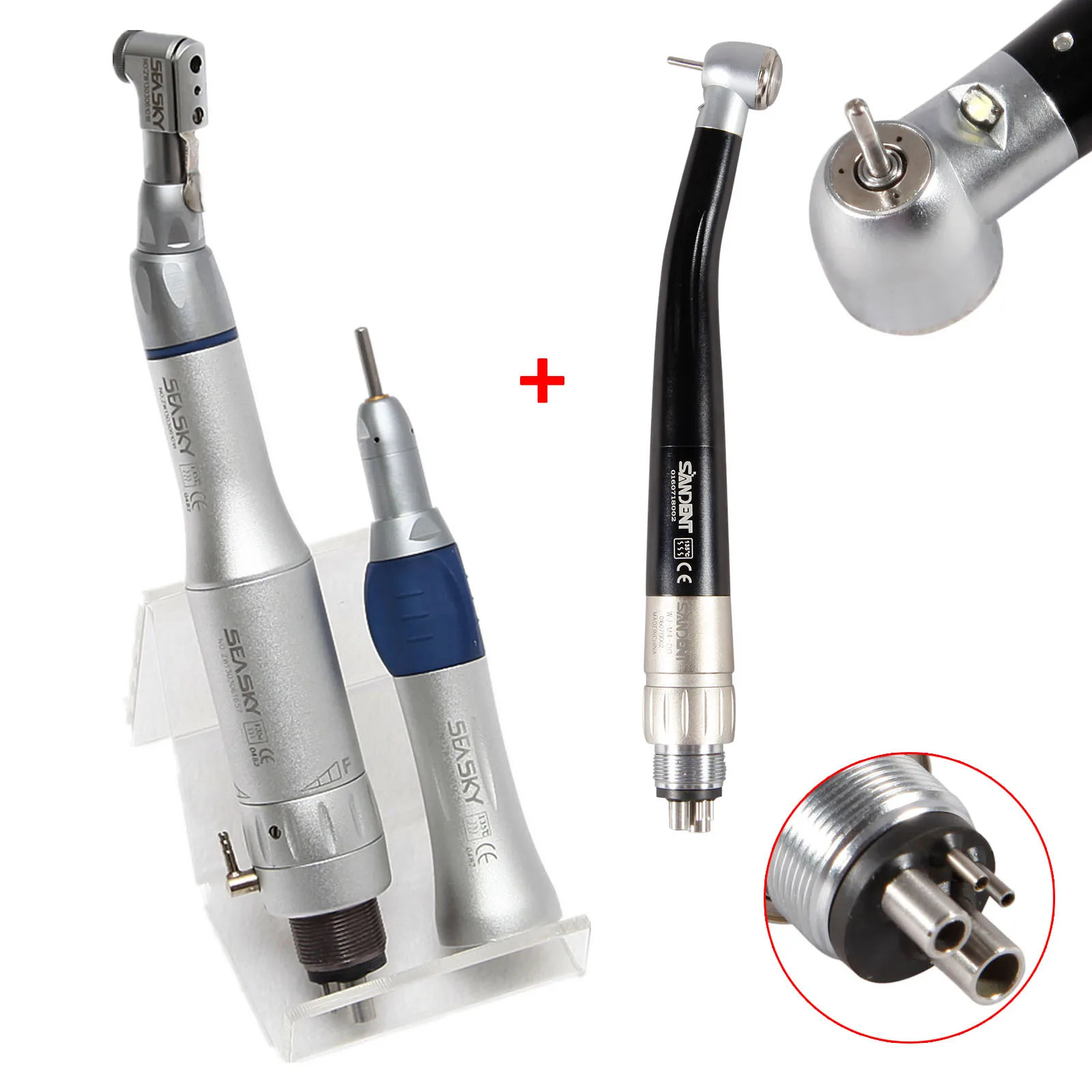 

NSK Dental LED E-generator Handpiece With 4 Hole Coupler+Low Speed Contra Angle straight NoseCone Handpiece+4 hole Motor Out Way
