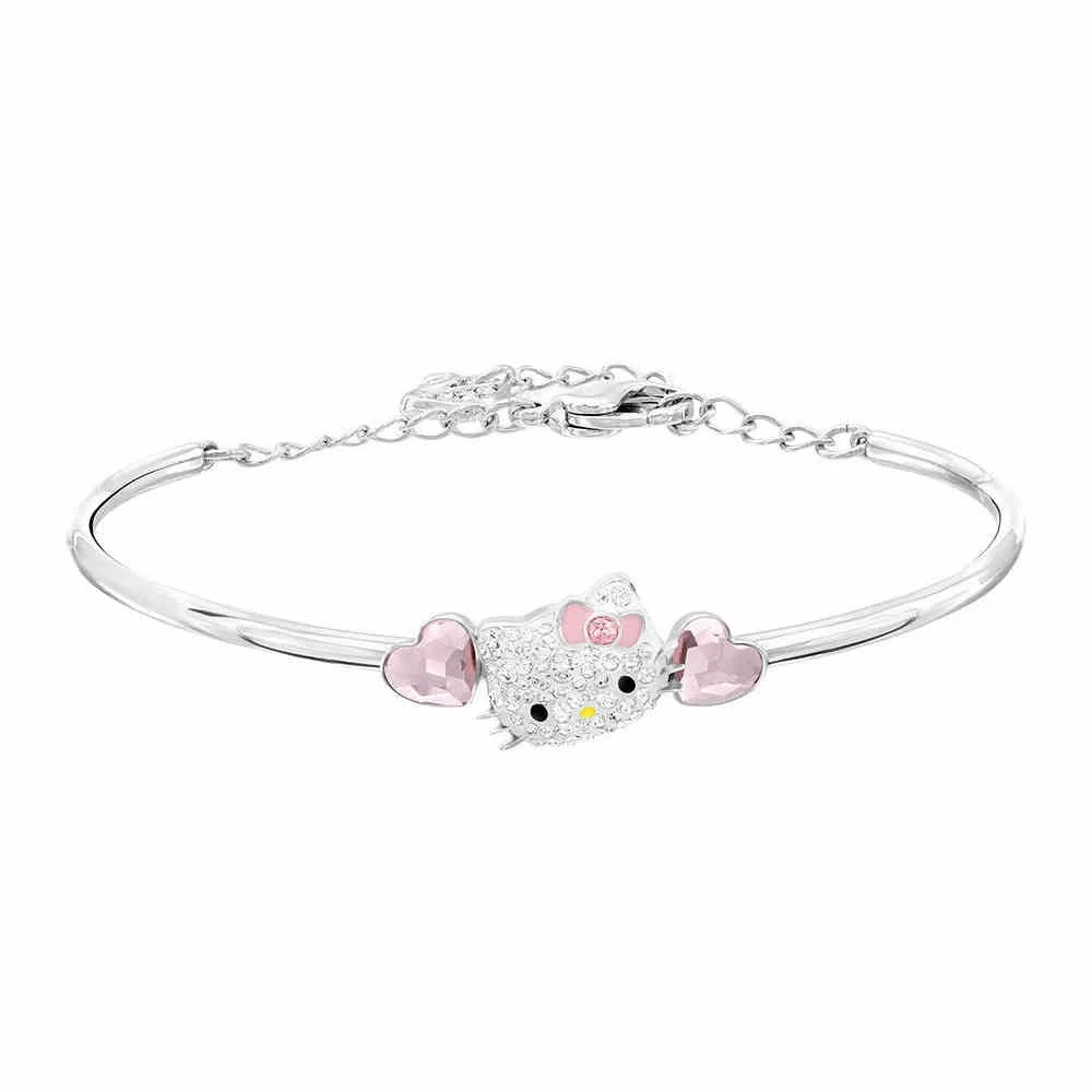

Austria Man-made Diamond hello kitty Shoppe New Style Hello Kitty Cat Pink Peach Heart Crystal Love Shaped Bracelet