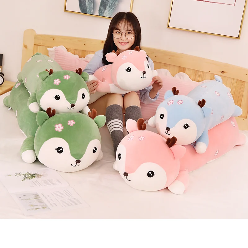 80/100 см Kawaii супер мягкий олень долго лежа чучело пятнистый олень Спящая Подушка девочки плюшевая кукла игрушка ребенок подарок