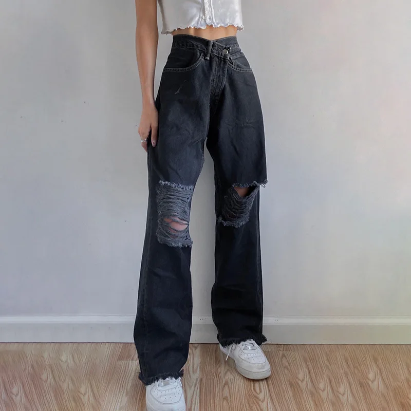 Winter Pants Leg-Jeans American Loose High-Waist Fashion-Style Straight Womens European