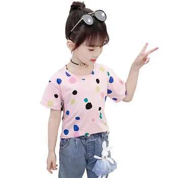 

Summer T-shirts For Girls Coloful Dot Girl Top Casual Style T-shirt Kids Casual Style O Neck Kids Clothes Girls