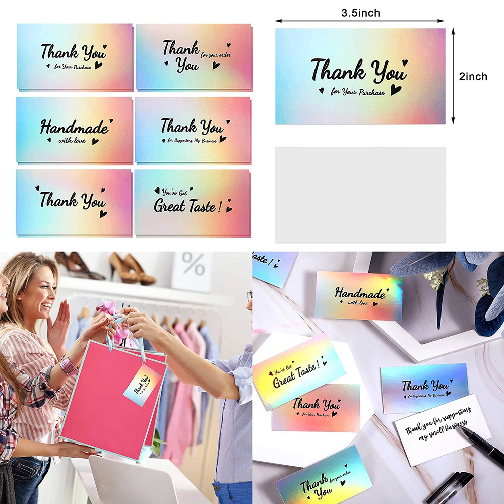 50Sheets/set 5*9 Cm Colorful Laser Greeting Card Thank You for Your Order Handmade Gift Wrapping Decoration Thank You Card