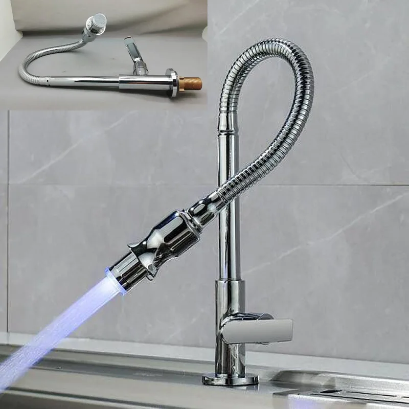 LED Universal Single Cold Faucet Flexible Faucet Kitchen Faucet-360 Twist Rotation of Leading