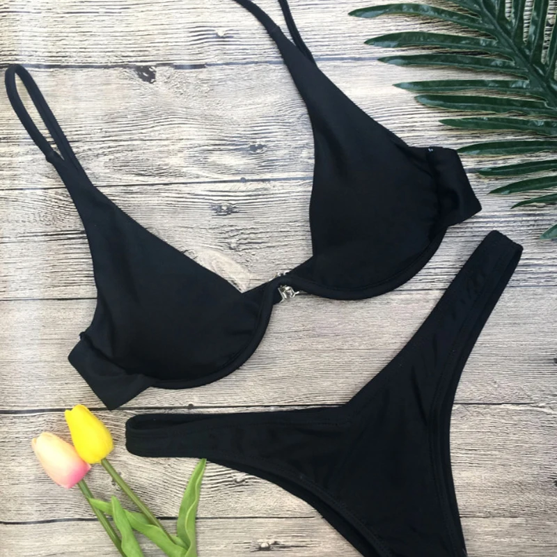 

Hot Sale Women Push-up Bandage Bikini Solid Color Swimsuit Low Waist Triangle Swimwear Sexy Bathing Suit Maillot De Bain Femme