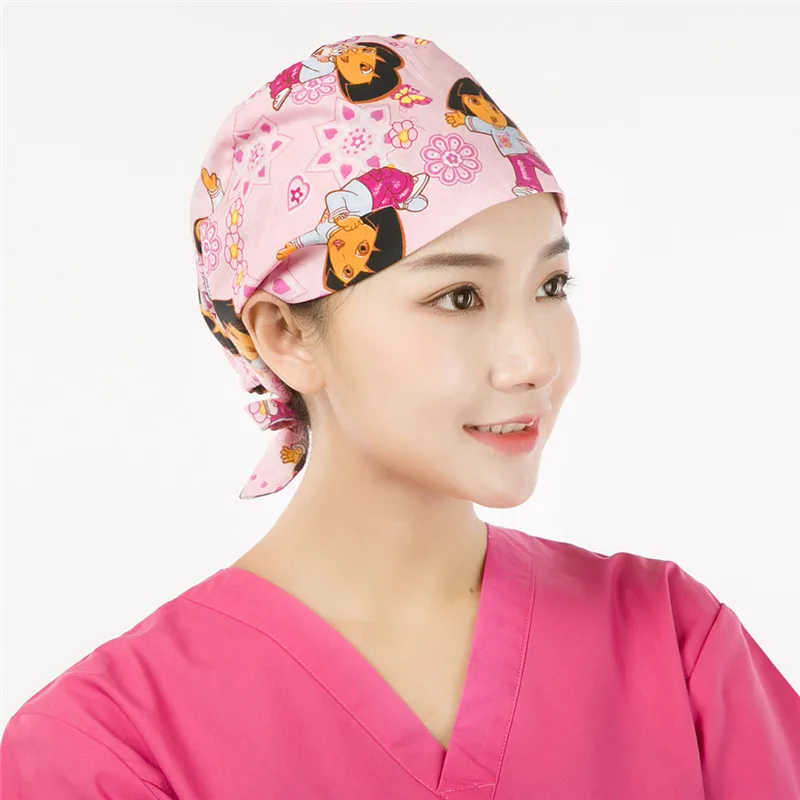 Surgical Cap 4 Новая хлопковая мочалка шапки для женщин и мужчин больничные медицинские шапочки печать Tieback эластичные секции хирургические шапки - Цвет: Surgical Cap 4