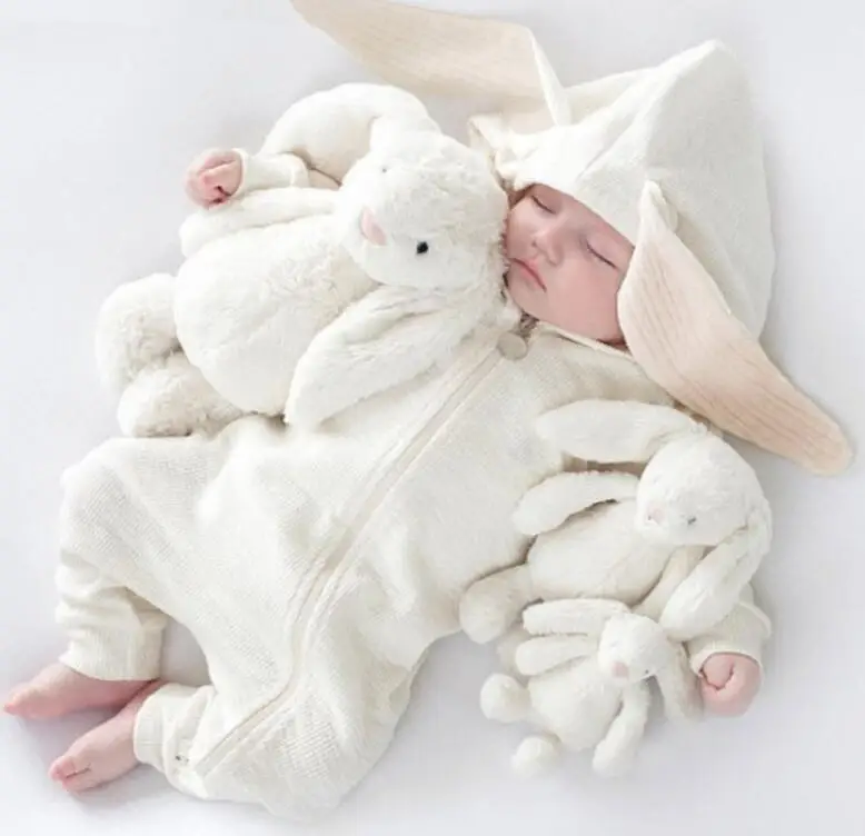 Детские Весна и осень для мальчиков и girls'clothes младенцев Одежда с длинным рукавом из кролик с большими ушами Объединенный колпачок на молнии; одежда для альпинизма