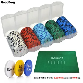 

100PCS/SET 13.5g Clay Diamond Poker Chips Sets Casino Texas Hold'em Poker Sets With Acrylic Box & Table Cloth & Button Set