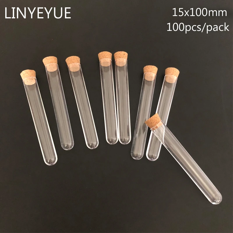 

100pieces/pack 15*100mm Laboratory Plastic test tube with Cork Stopper U-Shape Bottom Transparent Wedding favours Spices tube