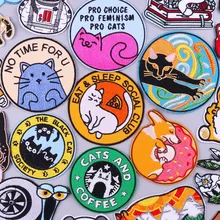 Cartoon Cat Letter Patches On Clothes Cute Animal Badges Stripes Embroidery Patch DIY Iron On Patches For Clothing Sticker Decor