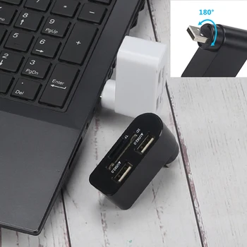 

10pcs/lot Factory Price Wholesale Rotate Mini USB Combo Multi USB Hub 2.0 SD/MMC TF Card Reader All in One USB Splitter Portable