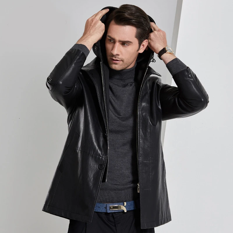 

2019 Men's Wear Space Cotton Even Hat Leather Jacket Ecology Genuine Leather Leather Clothing Male Increase Cotton Loose Coat
