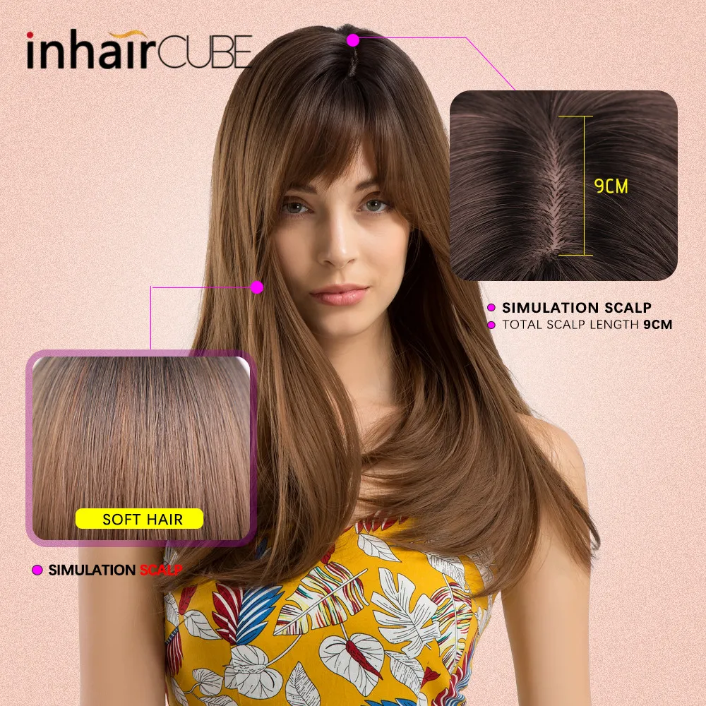 INHAIR кубический парик с темными корнями Омбре коричневый синтетический длинные