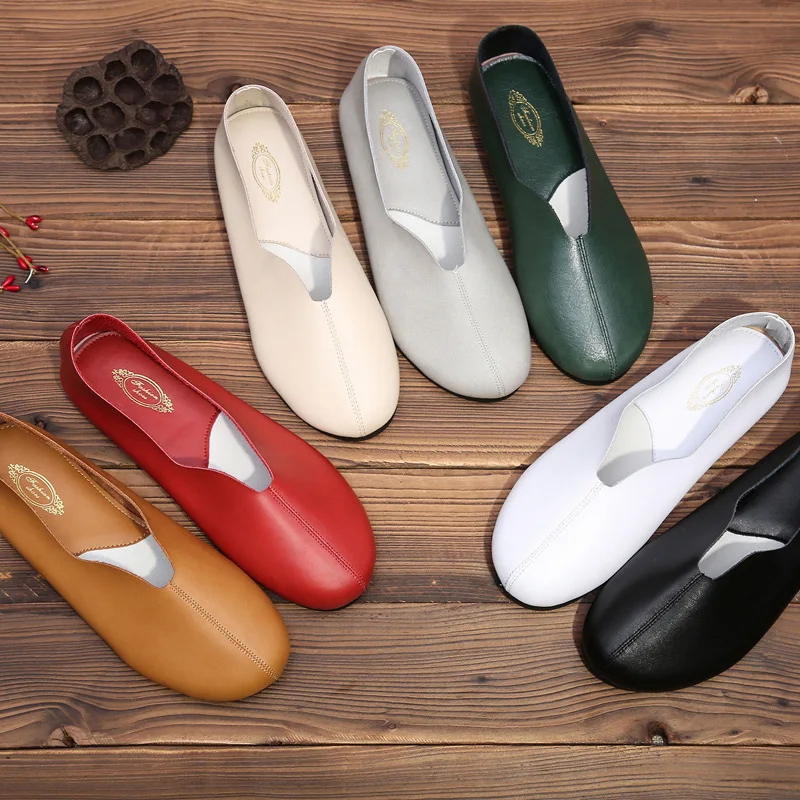 

Genuine Leather Origional New Style Grandma Shoes Handmade round-Toe MORI Series Shoes Women's round-Toe Flat Coated Film Matern