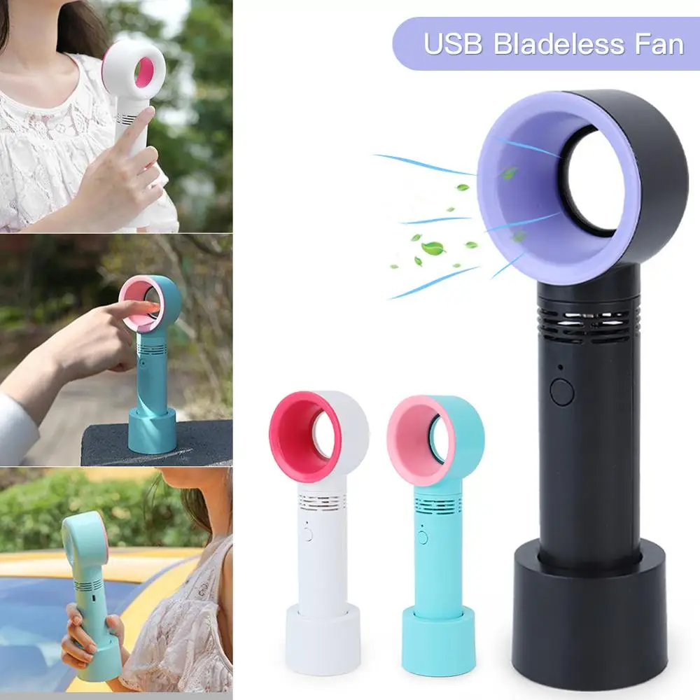 

Mini USB Cable No Leaf Handy Fan 360° Mute Portable Bladeless Hand Held Cooler office classroom fan for Gift