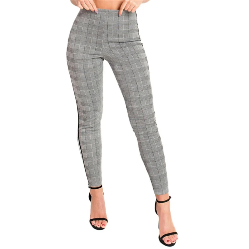 

2020 women Skinny Pants Checkered Striped Patchwork Pant Winter Sport Running Elastic Waist Slim Long Trousers Casual Bottoms