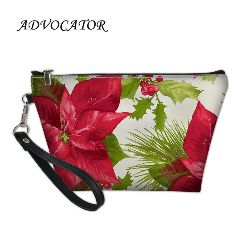 Женский чехол для макияжа с рождественским принтом Poinsettia, косметичка, сумка для путешествий для девочек, сумка на молнии, Beatuy Pouch Neceser Mujer