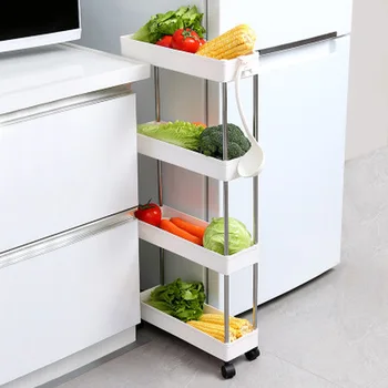 

Kitchen Gap Storage Rack Fridge Side Shelf 2/3/4 Layer Removable with Wheels Cabinet Space Saving Bathroom Organizer Shelf